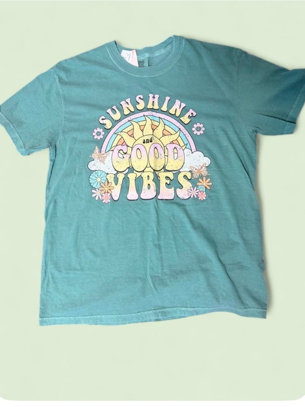 Comfort Colors Teal 'Sunshine and Good Vibes' Graphic Tee